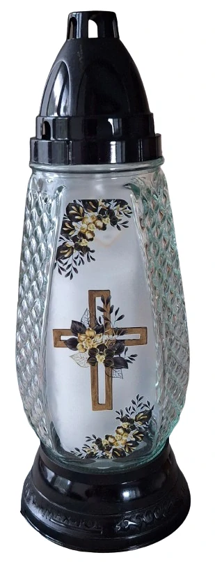 Lampa hřbitovní s květinou a křížem ps3216