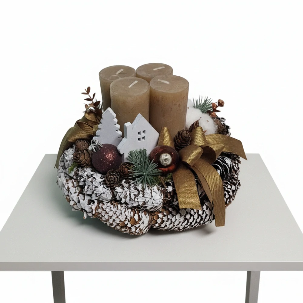 Adventní věnec zlatohnědý ps3509