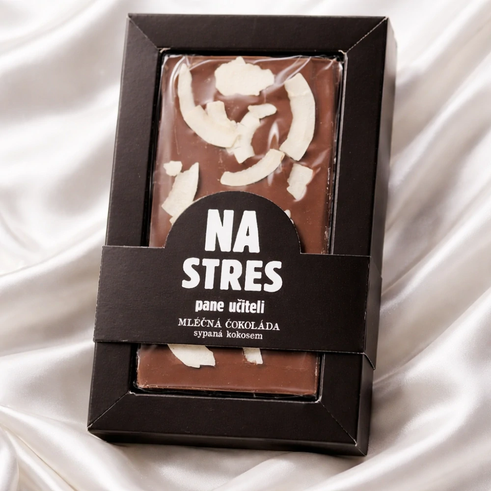 Čokoláda pro pana učitele „Na stres“ – mléčná s kokosem