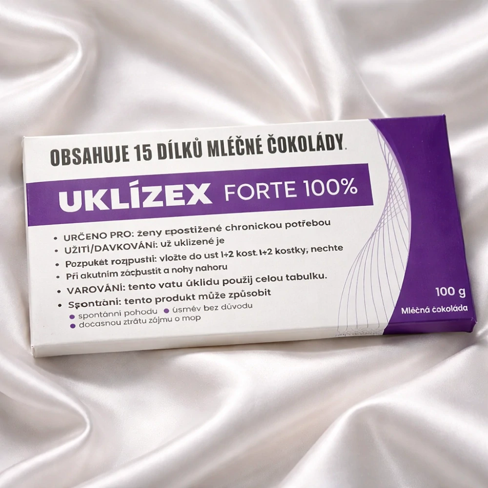 Vtipná čokoláda Uklízex Forte 100 % – proti uklízecí mánii