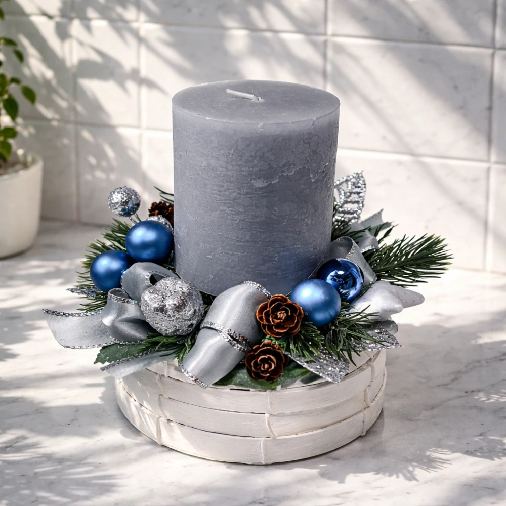 Vánoční svícen šedá svíčka ps3629