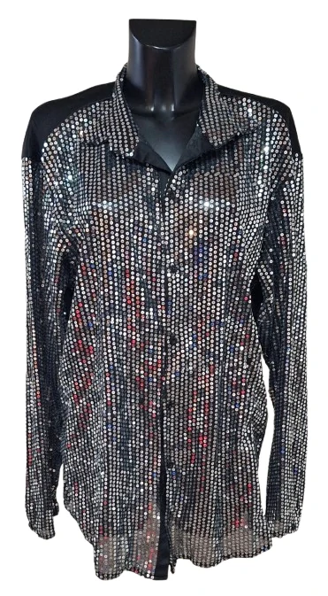 Pánská flitrová košile Disco Silver ph5196