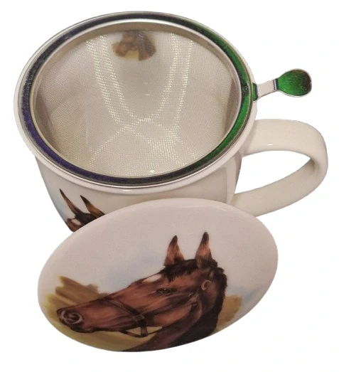Porcelánový hrnek s koněm se sítkem a víčkem ph5228
