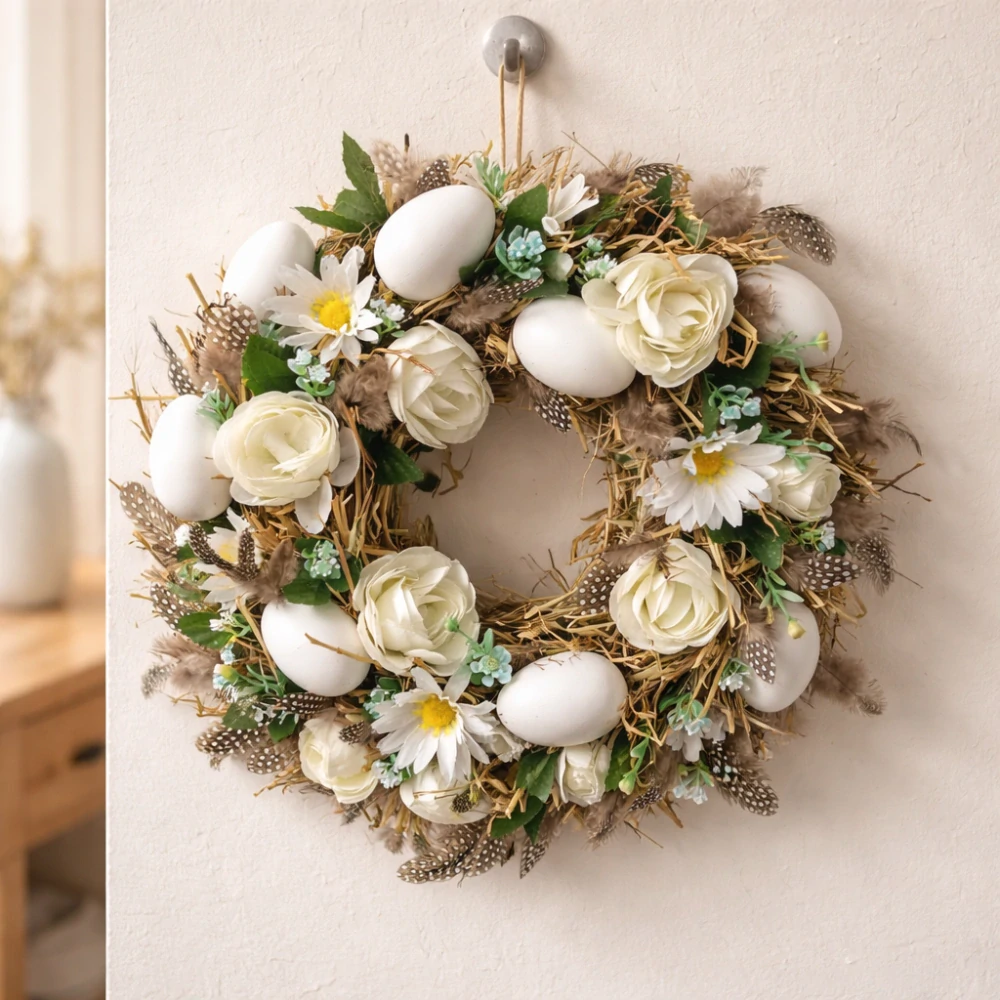 Ručně tvořený velikonoční věnec v bílé eleganci 35 cm ph5246