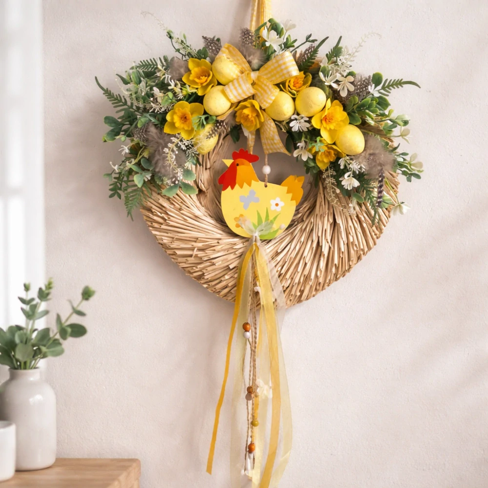 Velikonoční věnec na dveře Slepička s vajíčky ps3736