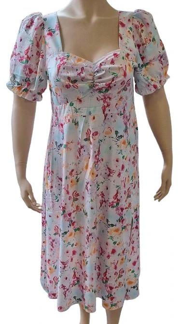 Dlouhé květované šaty s balonovými rukávy a žabičkováním na zádech ps3786