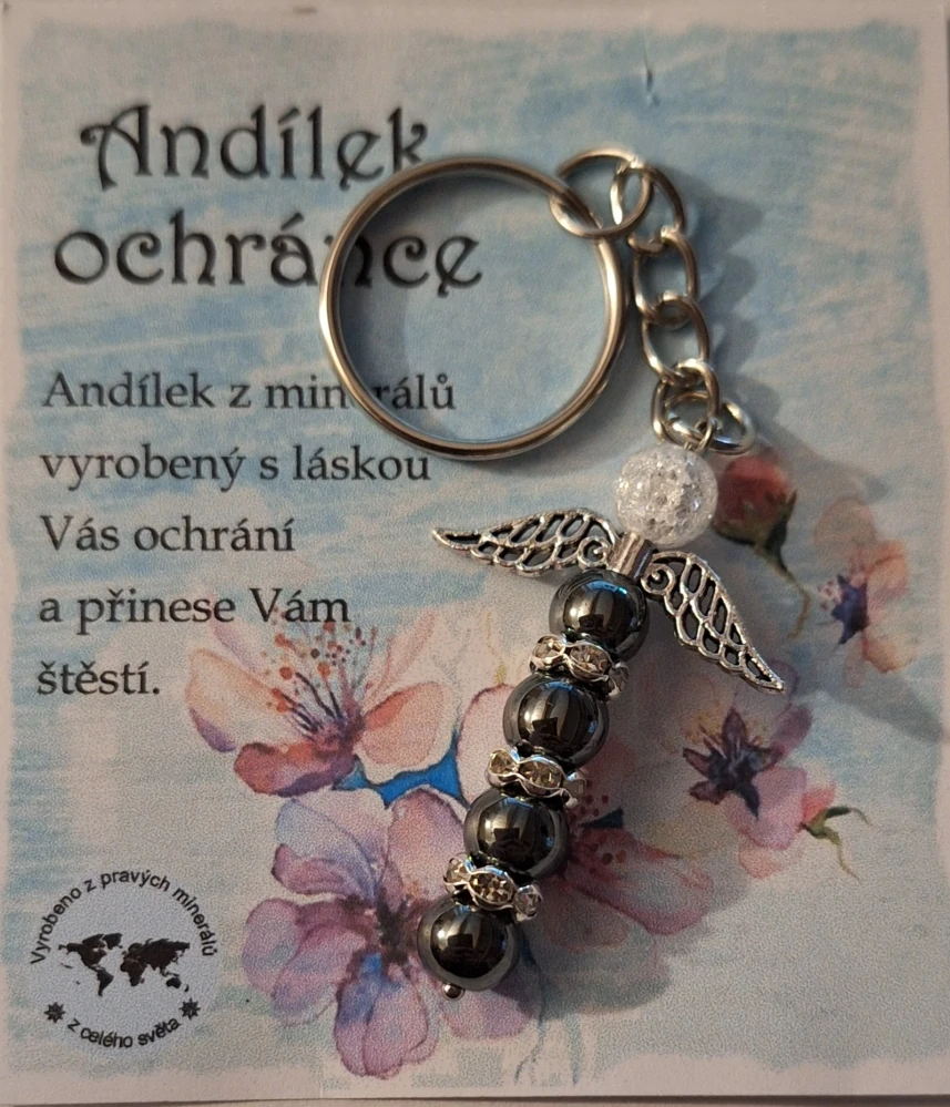 Andílek ochránce Hematit a křišťál ph5492