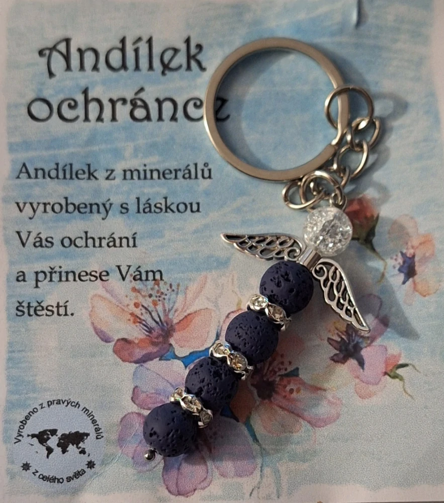 Andílek ochránce Lávový kámen a křišťál ph5493