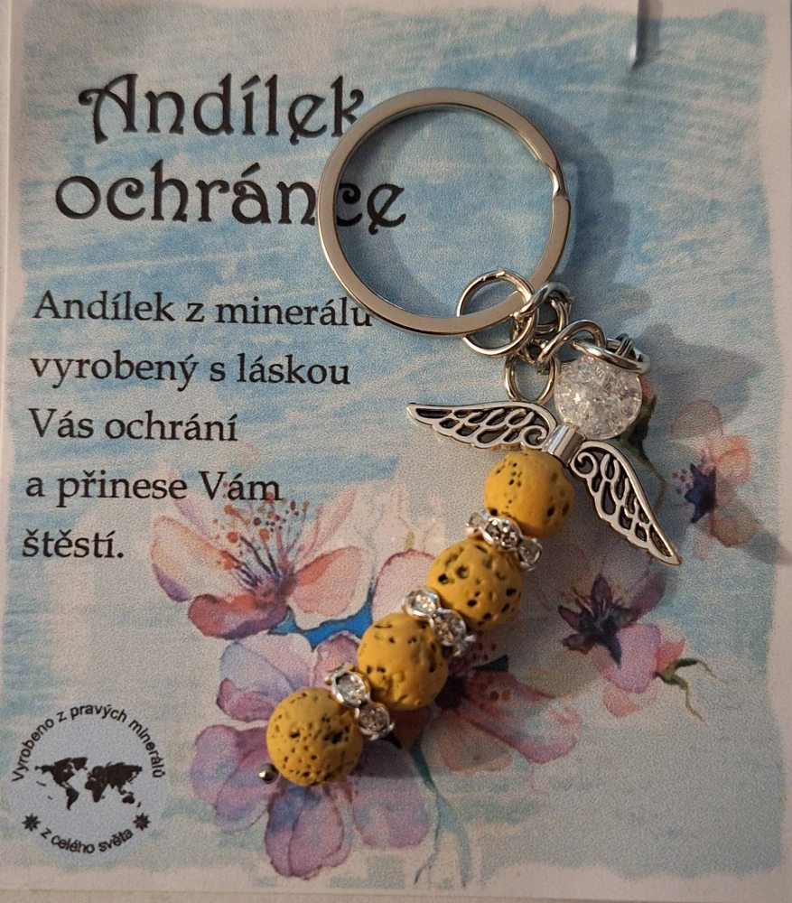 Andílek ochránce Lávový kámen a křišťál ph5508