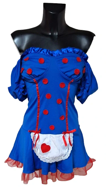 Maškarní kostým panenka modré šaty s puntíky ph5532