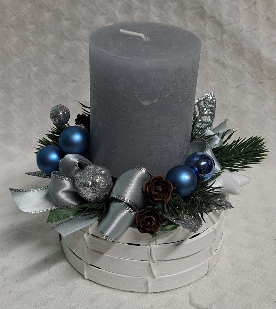 Vánoční svícen šedá svíčka ps3629