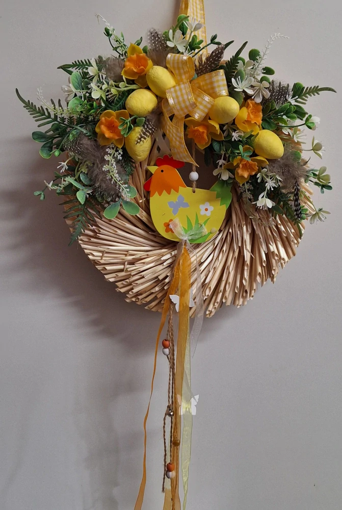 Velikonoční věnec na dveře Slepička s vajíčky ps3736