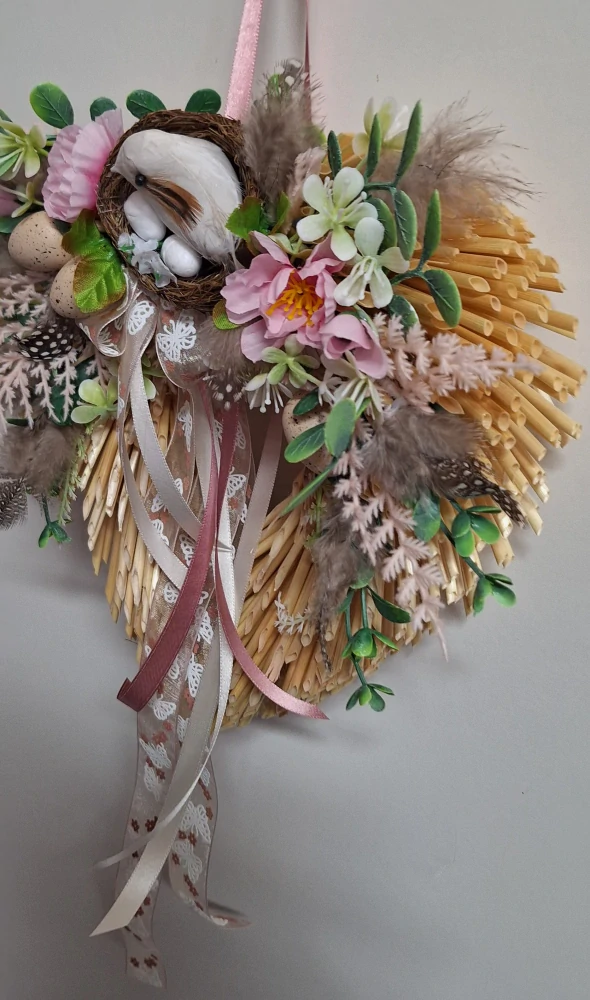 Velikonoční srdce na dveře Růžové hnízdečko ps3744