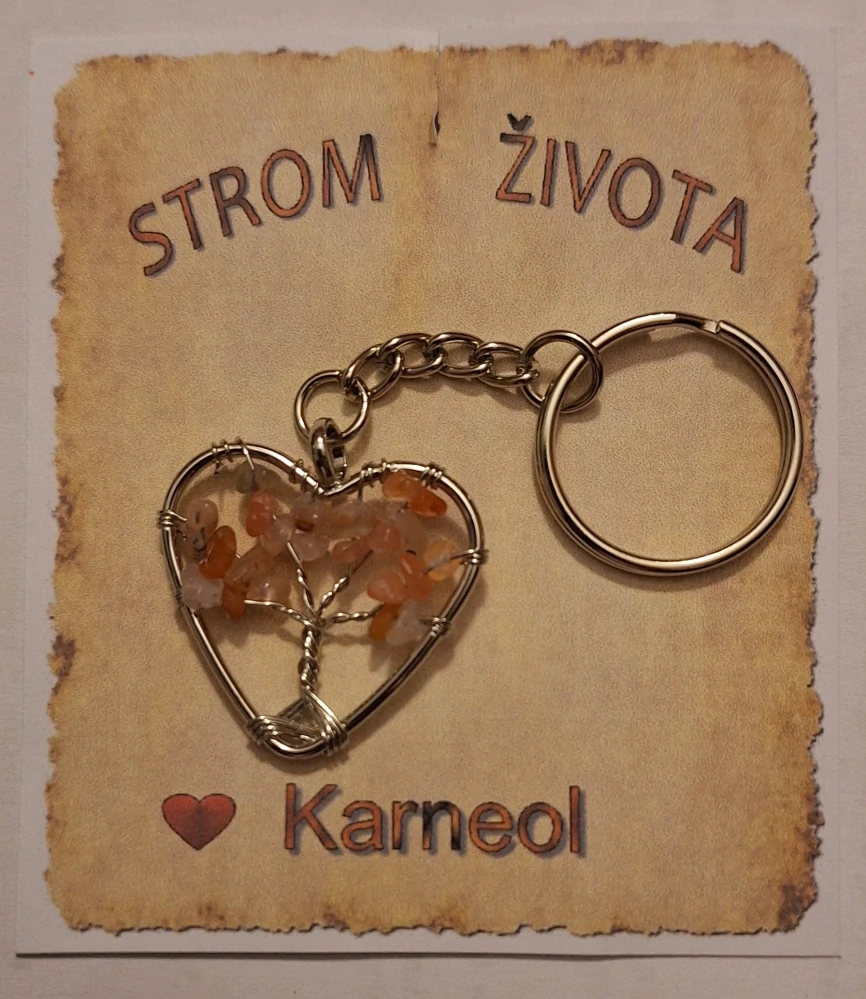 Přívěsek na klíče Strom života – karneol, srdce