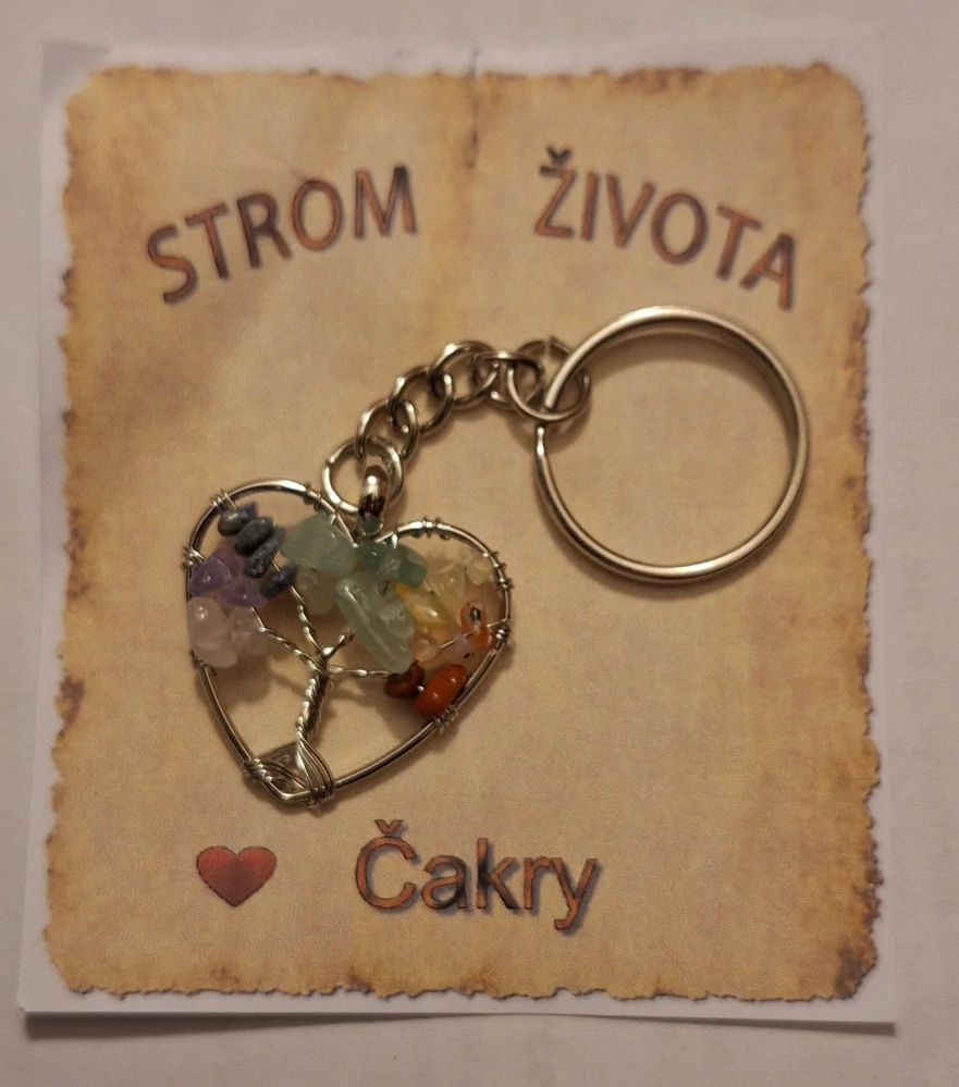 Přívěsek na klíče Strom života – čakrové kameny, srdce