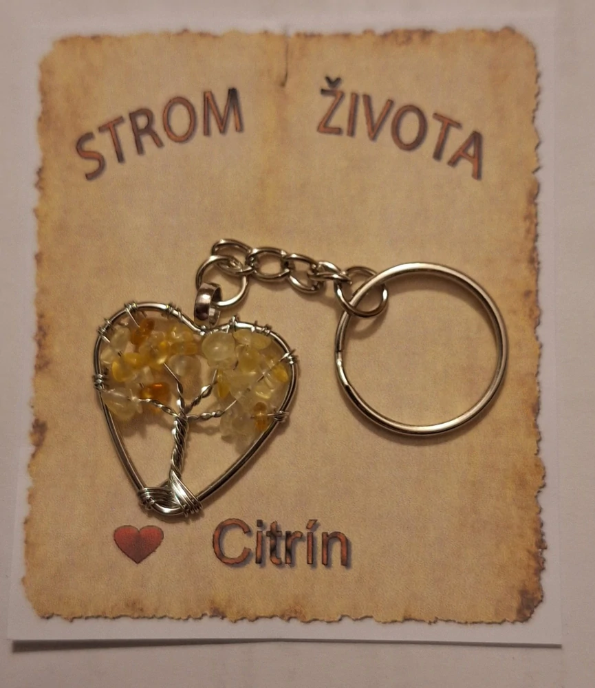 Přívěsek na klíče Strom života – citrín, srdce