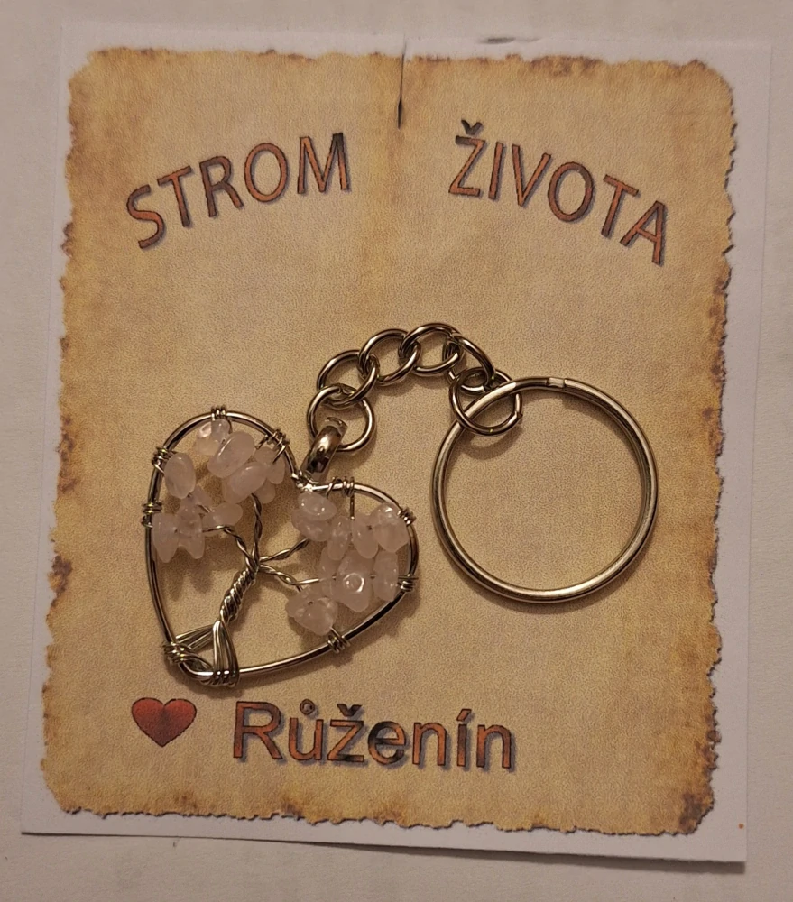 Přívěsek na klíče Strom života – růženín, srdce