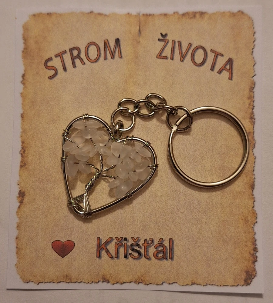 Přívěsek na klíče Strom života – křišťál, srdce