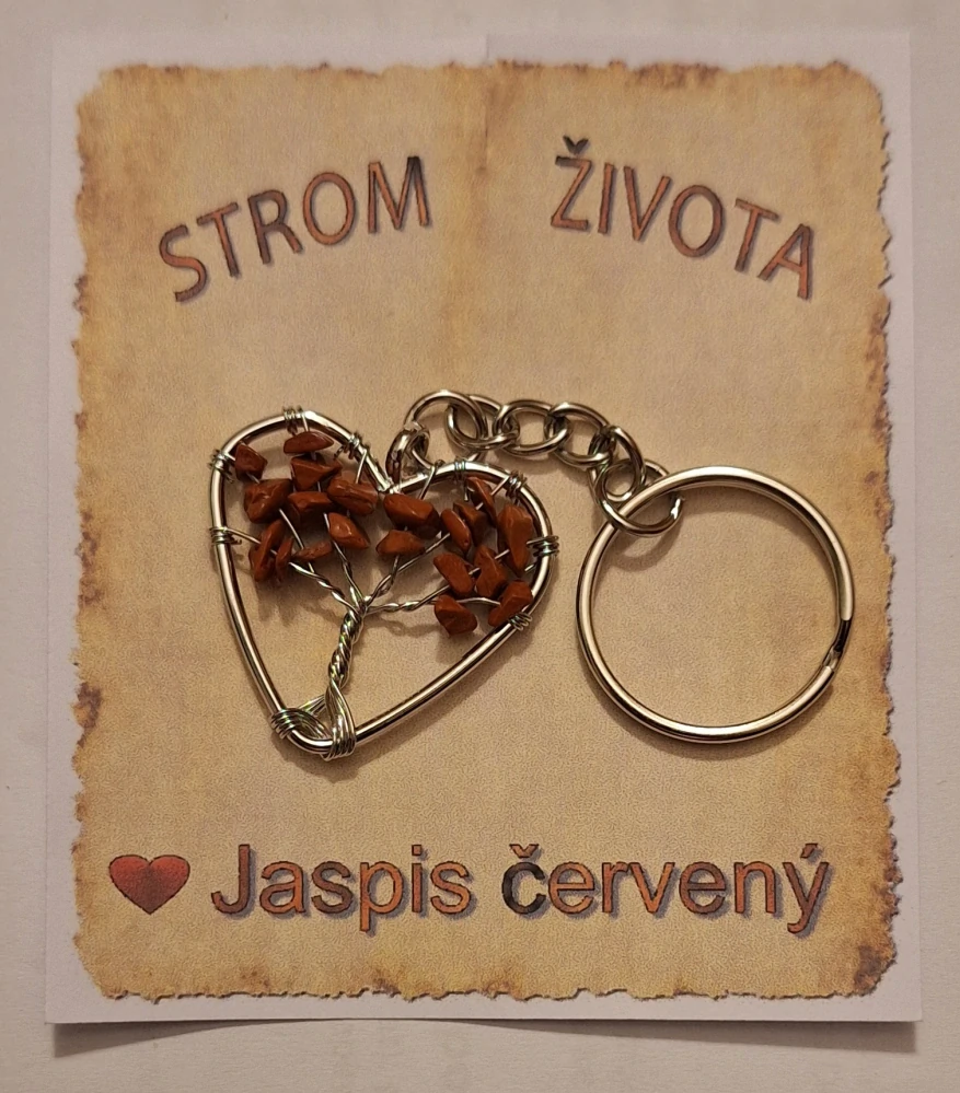 Přívěsek na klíče Strom života – červený jaspis, srdce
