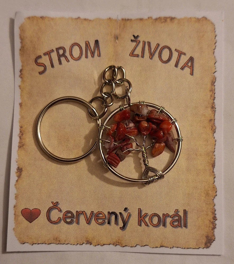 Přívěsek na klíče Strom života – Červený korál
