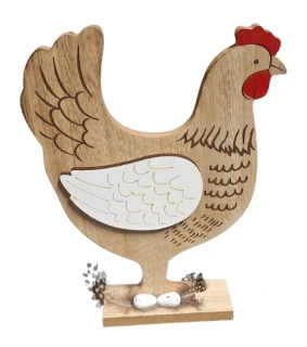 Slepice dřevo na podstavci 21 cm přírodní