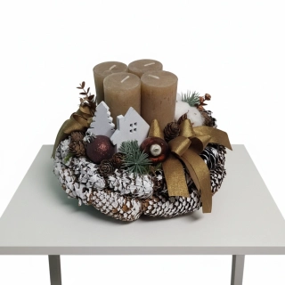 Adventní věnec zlatohnědý ps3509