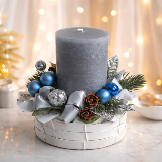 Vánoční svícen šedá svíčka ps3629