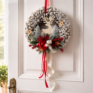 Věnec na dveře z bílých šišek ph5087