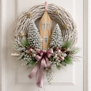 Vánoční věnec na dveře růžový ps3684