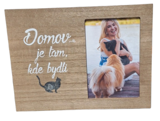 Dřevěný fotorámeček Domov je tam, kde bydlí kočka ph5217