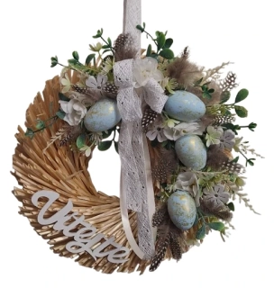 Jarní věnec na dveře s vajíčky a krajkou ph5272