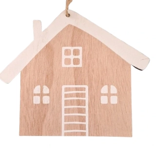 Dřevěný závěsný domeček – přírodní dekorace ph5285