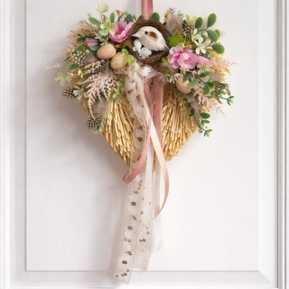 Velikonoční srdce na dveře Růžové hnízdečko ps3744