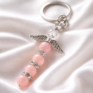 Klíčenka anděl z růžového jadeitu a křišťálu ps3875