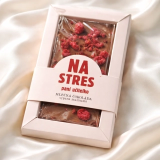 Čokoláda pro paní učitelku „Na stres“ – mléčná s malinami